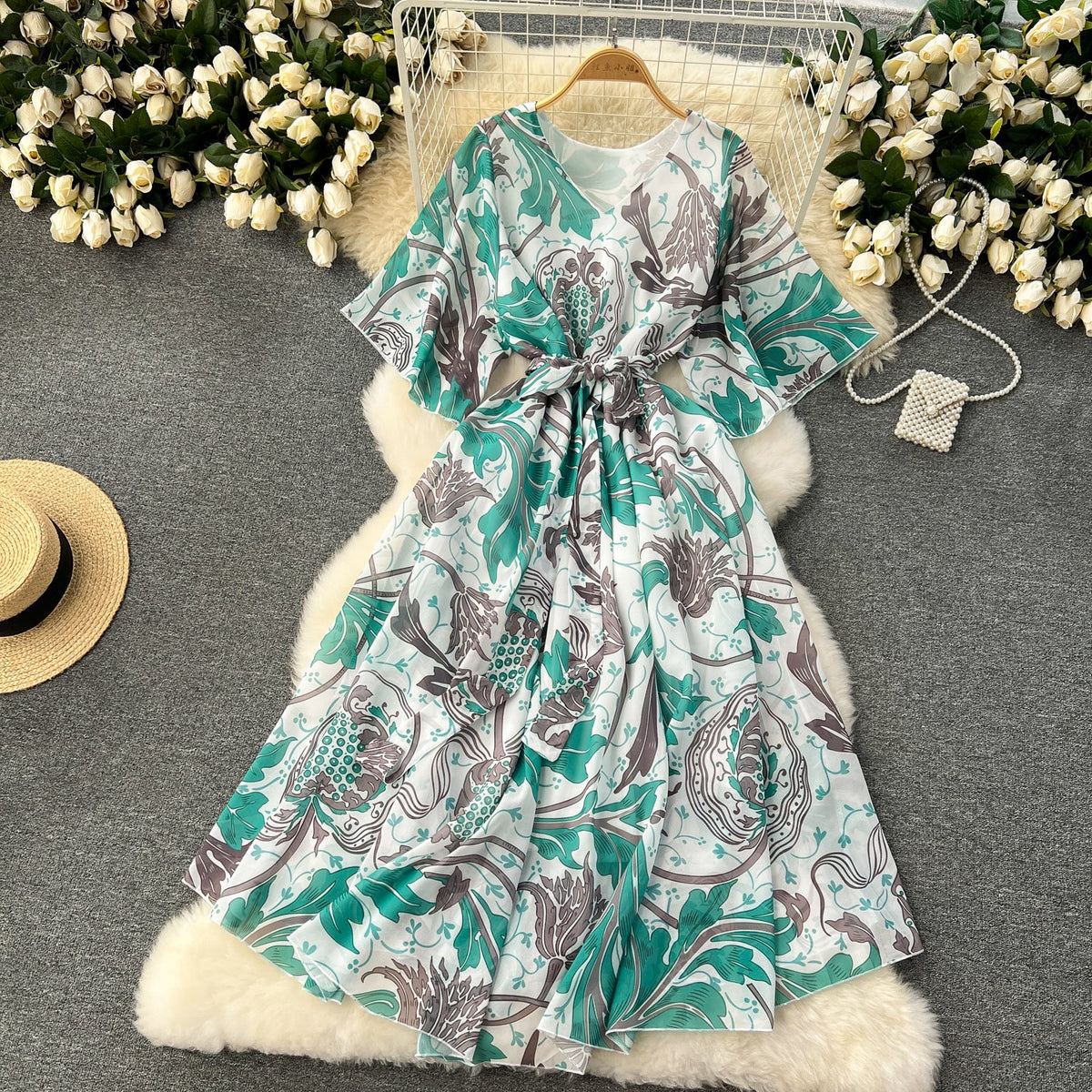 Floral Printed Loose-fit Chiffon Dress