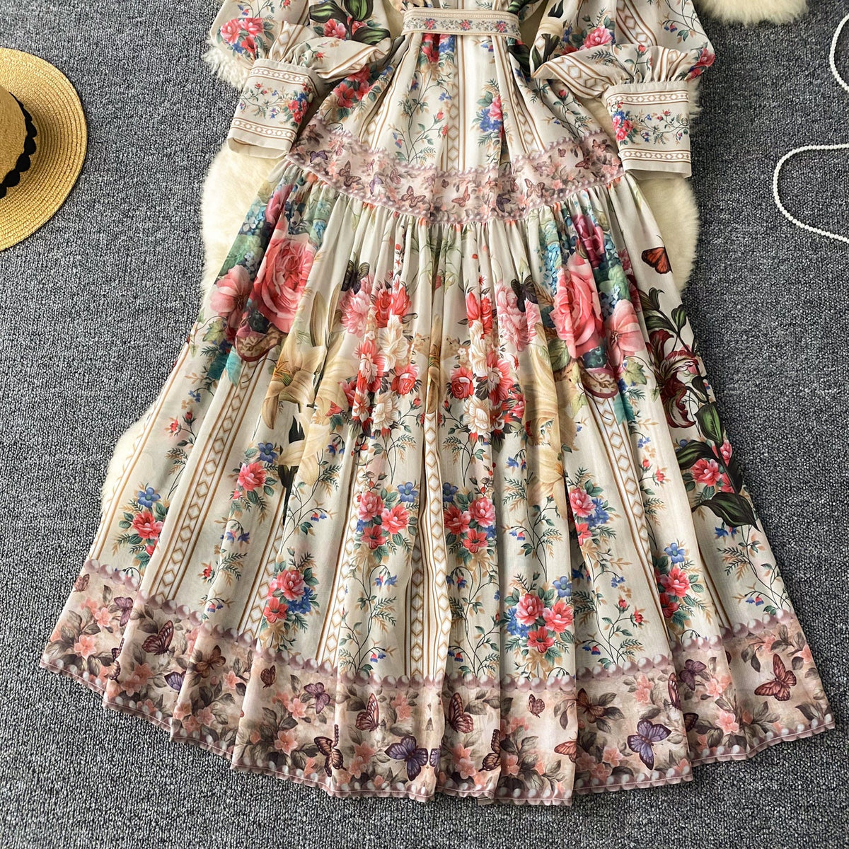 Courtly Lace-up Floral Shirt Dress