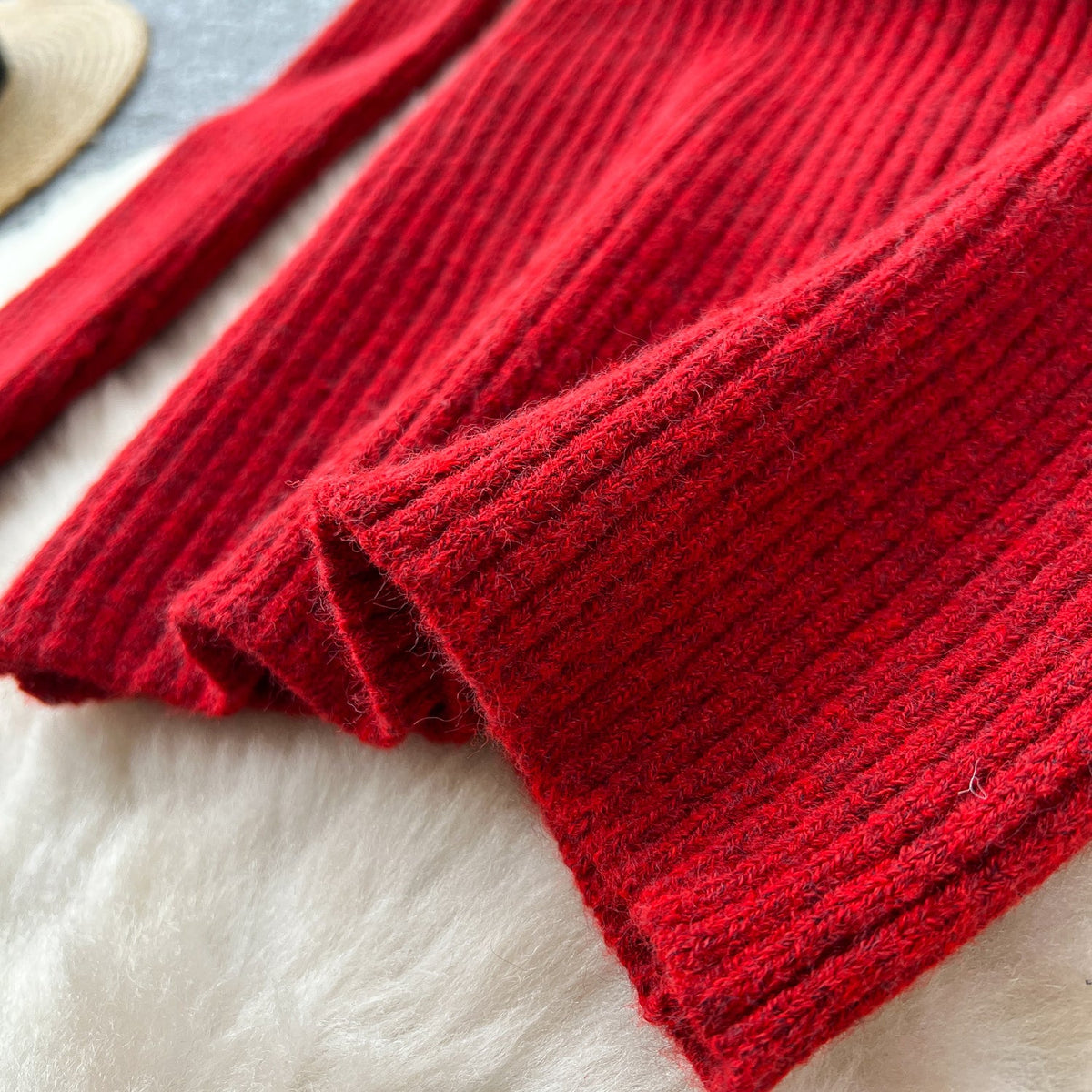 Lace-up Hollowed Red Knitted Dress