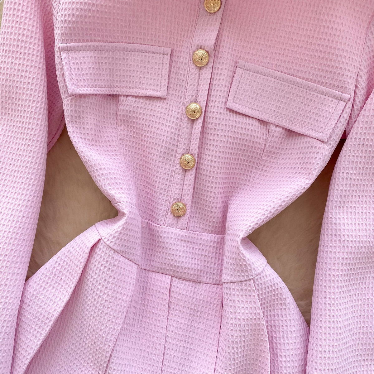 Vintage Lapeled Pleated Shirt Dress