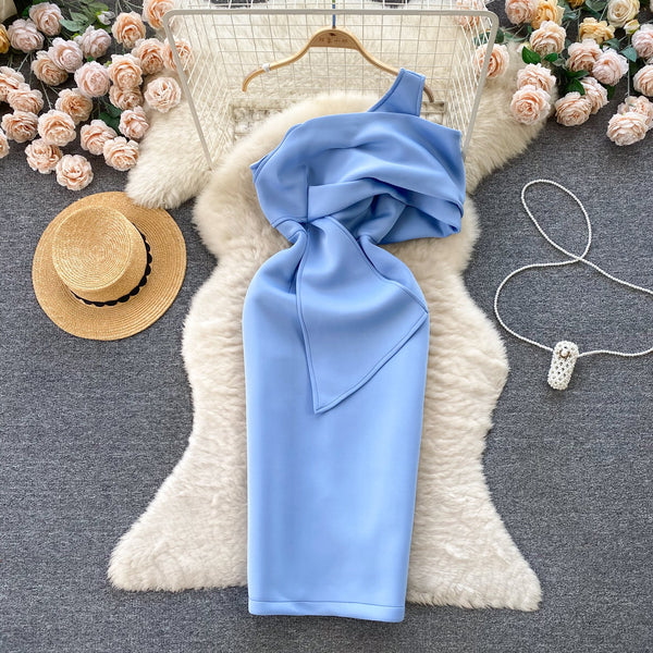 One-shoulder Ruffled Split Evening Dress