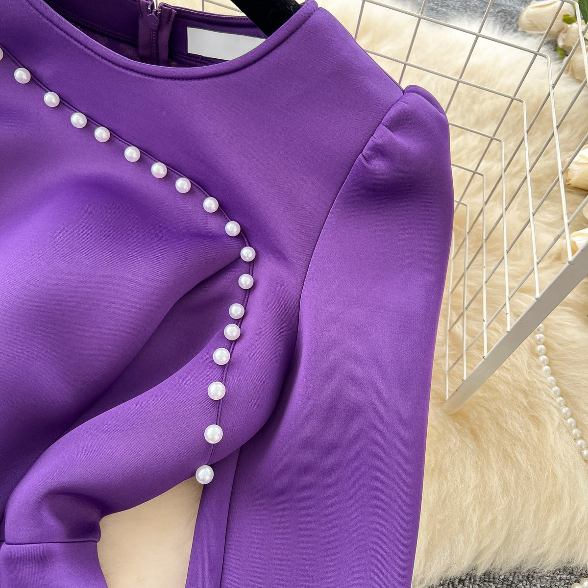 Beaded Mesh Pendulum Purple Dress