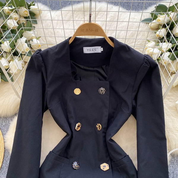 Elegant Double-breasted Black Suit Dress
