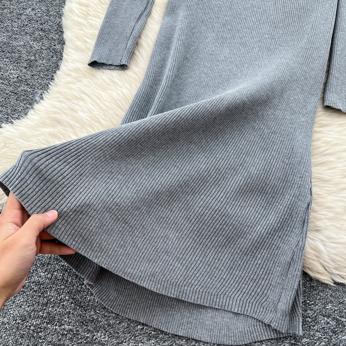 V-neck Stretchy Bodycon Knitted Dress