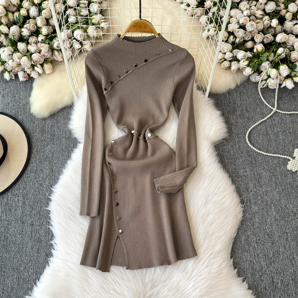 Hand-stitched Buttons Bottoming Knit Dress