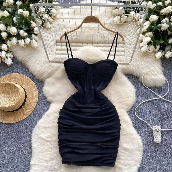 Sexy Pleated Mesh Slip Dress