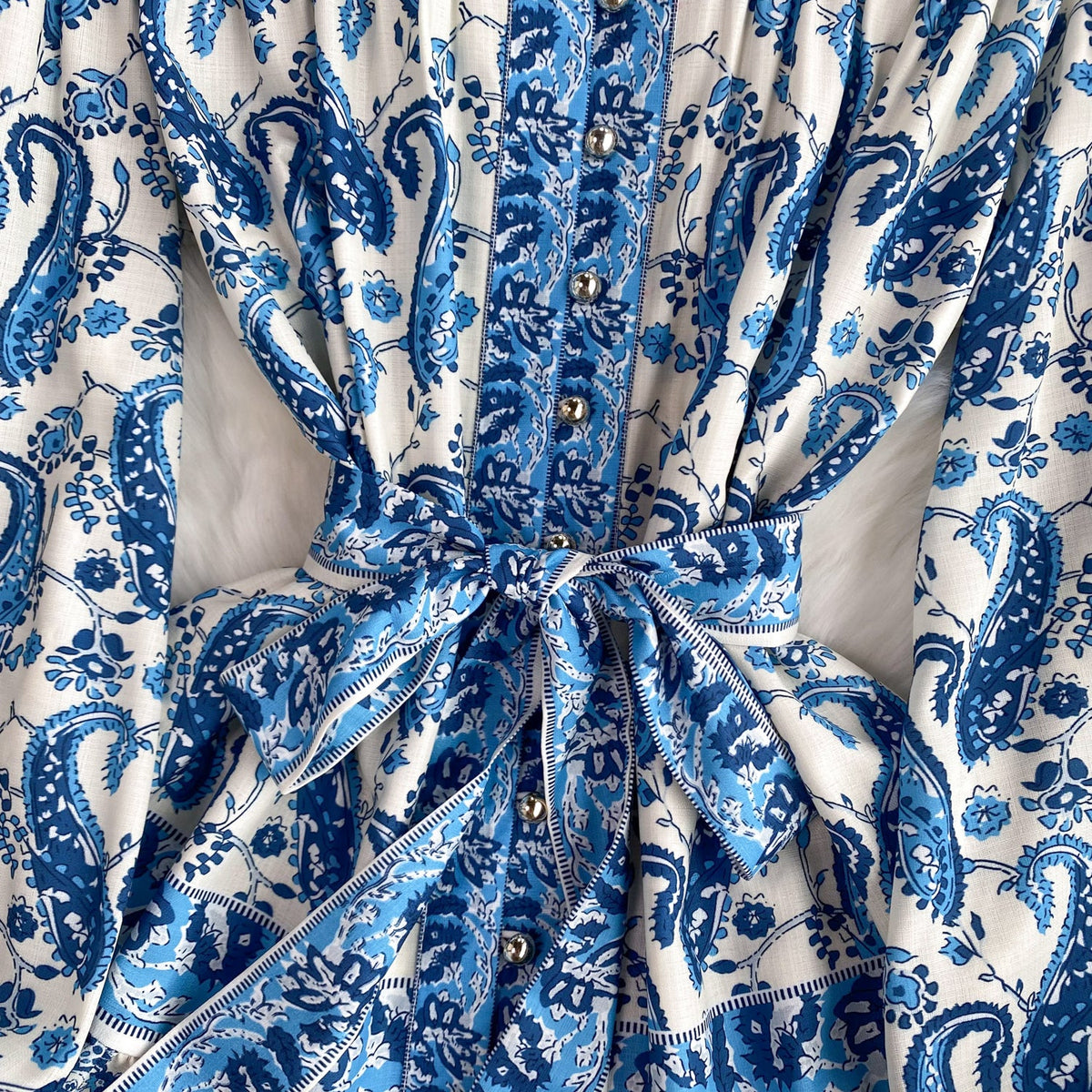 Courtly Floral Long-sleeve Ruffled Dress