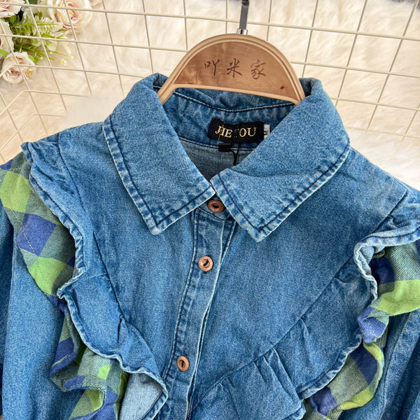 Niche Plaid Patchwork Denim Dress