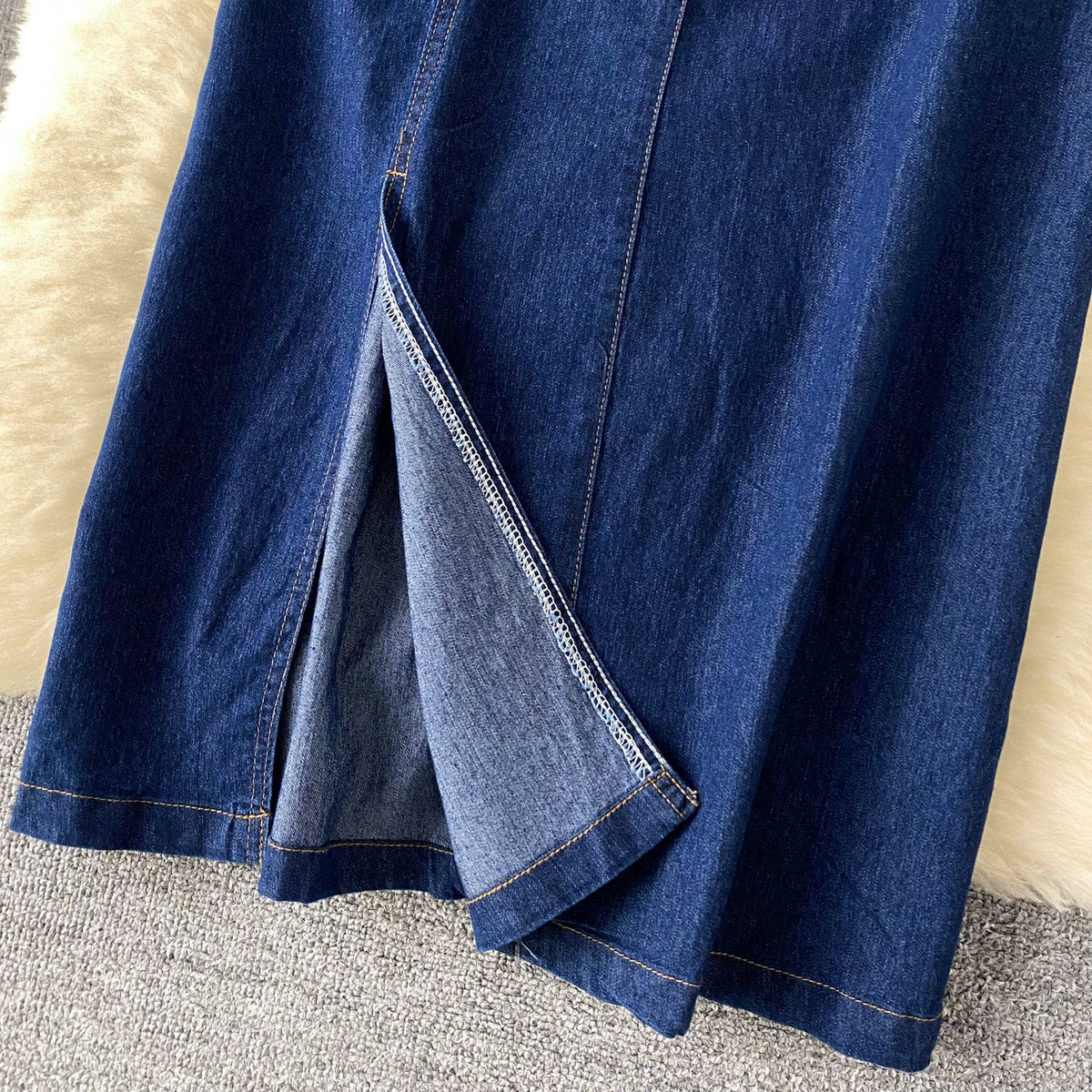 Polo Collar Denim Shirt Dress