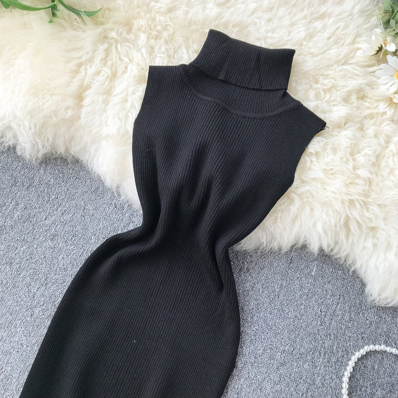 Elegant Solid Color Bodycon Knitted Dress