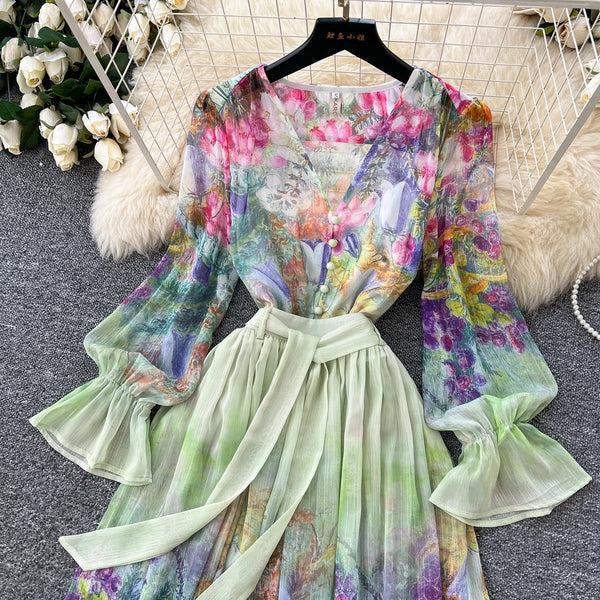 Fairy V-neck Floral Chiffon Dress