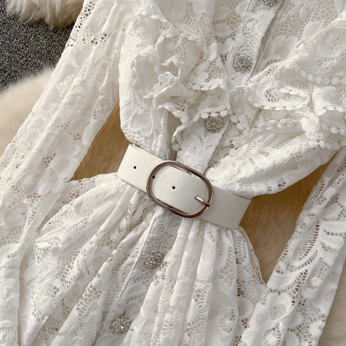 Elegant Embroidered Lace Shirt Dress