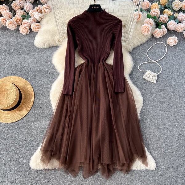 High-end Mesh Patchwork Sweater Dress