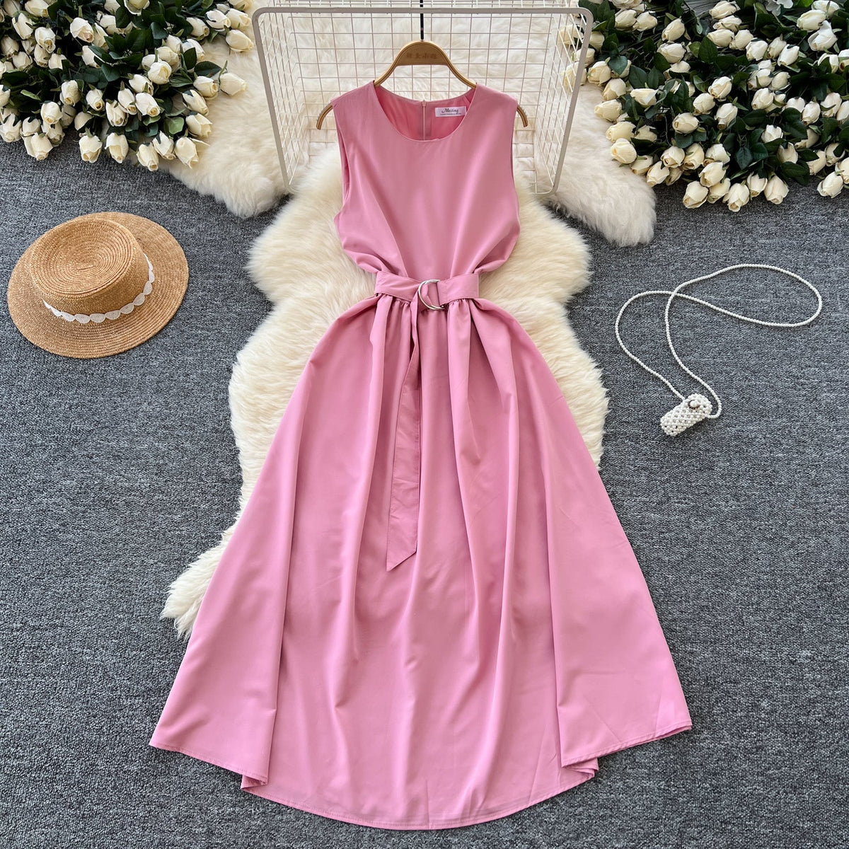 French Style Lace-up Sleeveless Dress