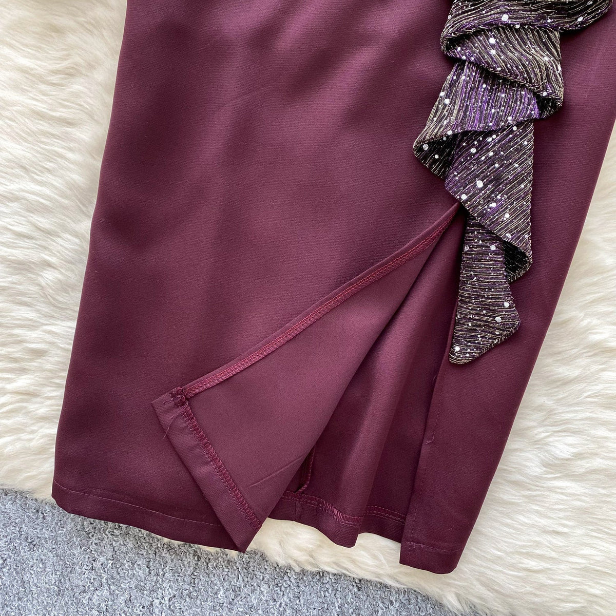 Sequined Mesh Patchwork Satin Dress
