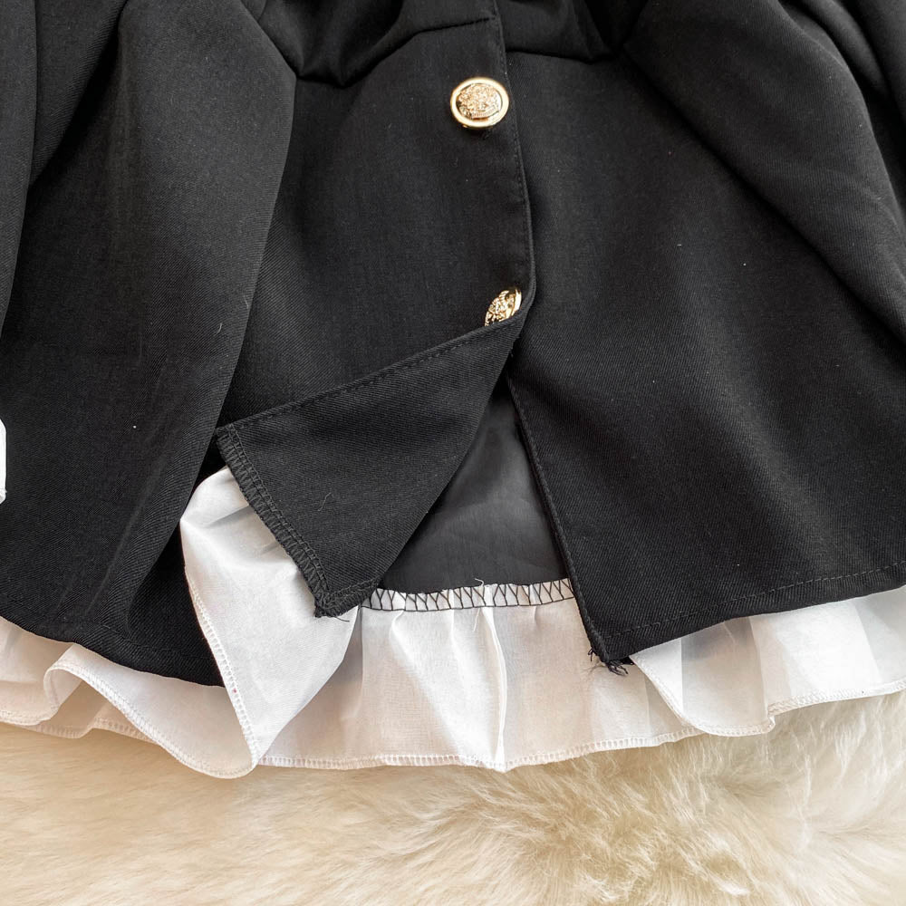Vintage Lace Trim Pleated Black Dress
