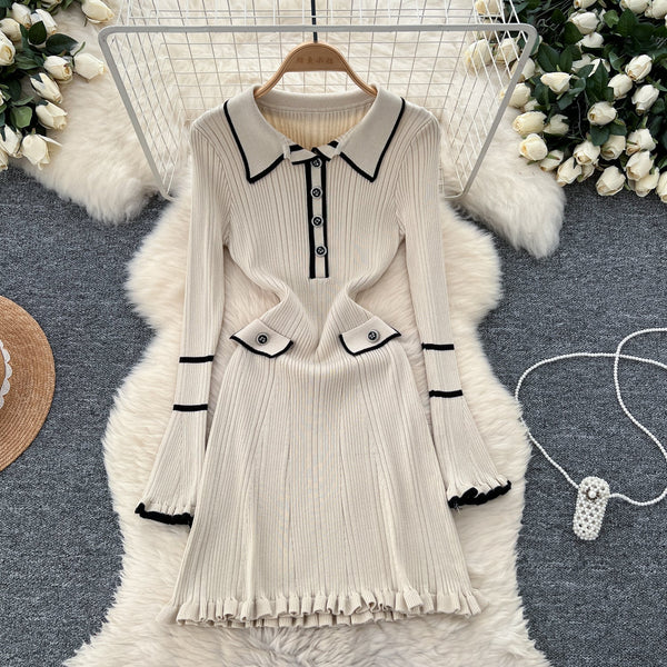 Vintage Polo Collar Knitted Dress