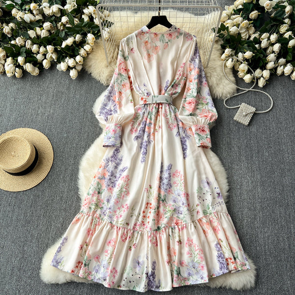 Vintage Flared Sleeve Floral Shirt Dress