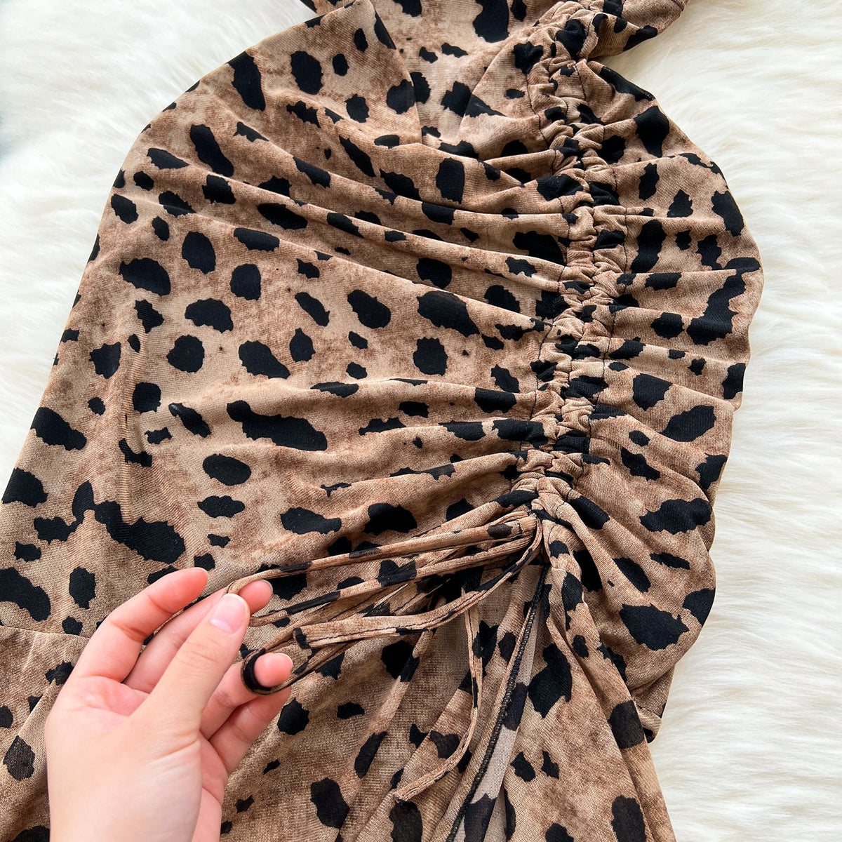 Elegant Printed Drawstring Fishtail Dress