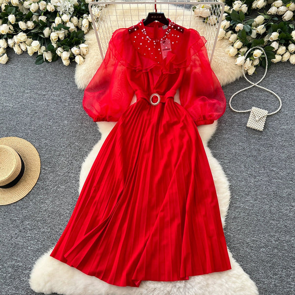 Rhinestone Studded Ruffled Mesh Dress