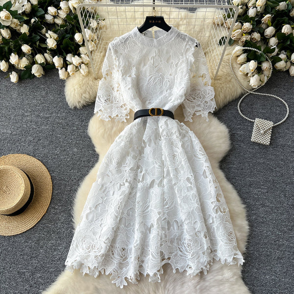 Vintage Hollowed Embroidery Lace Dress