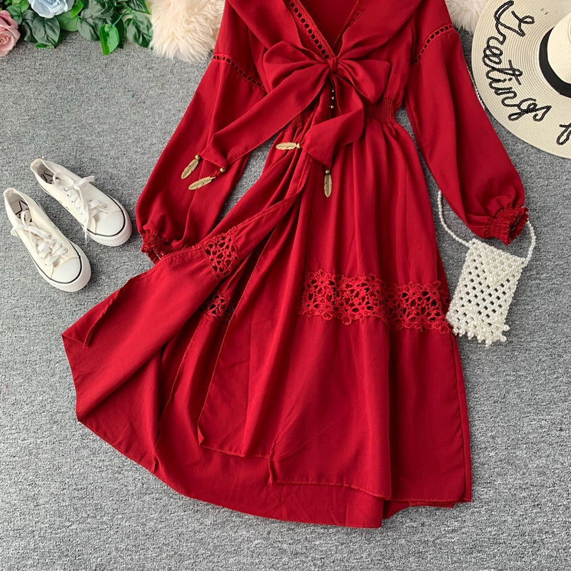 Ethnic Style V-neck Hooded Shawl Dress