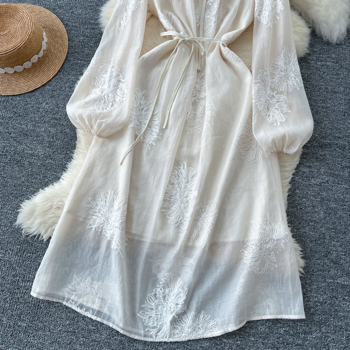 Fairy Lace-up Floral Embroidered Dress