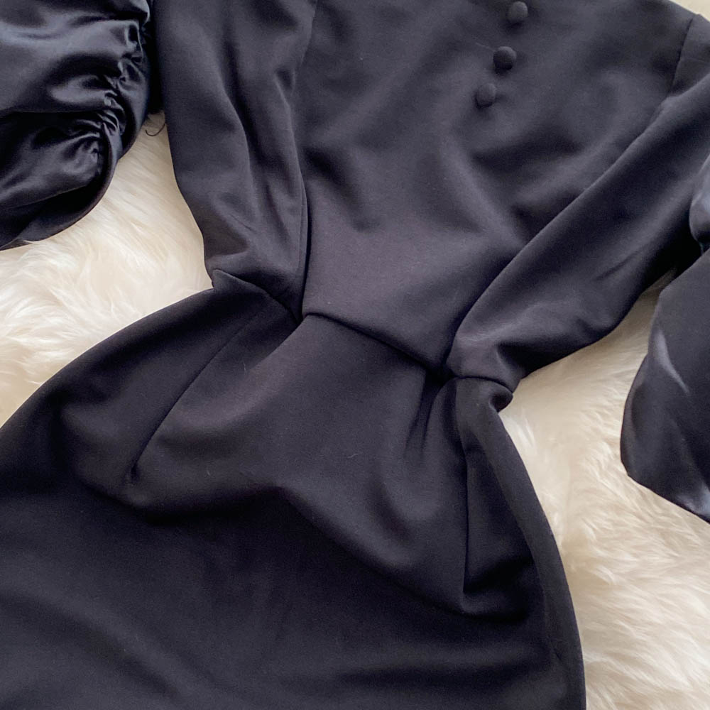 Off-shoulder Puffy Sleeve Black Dress