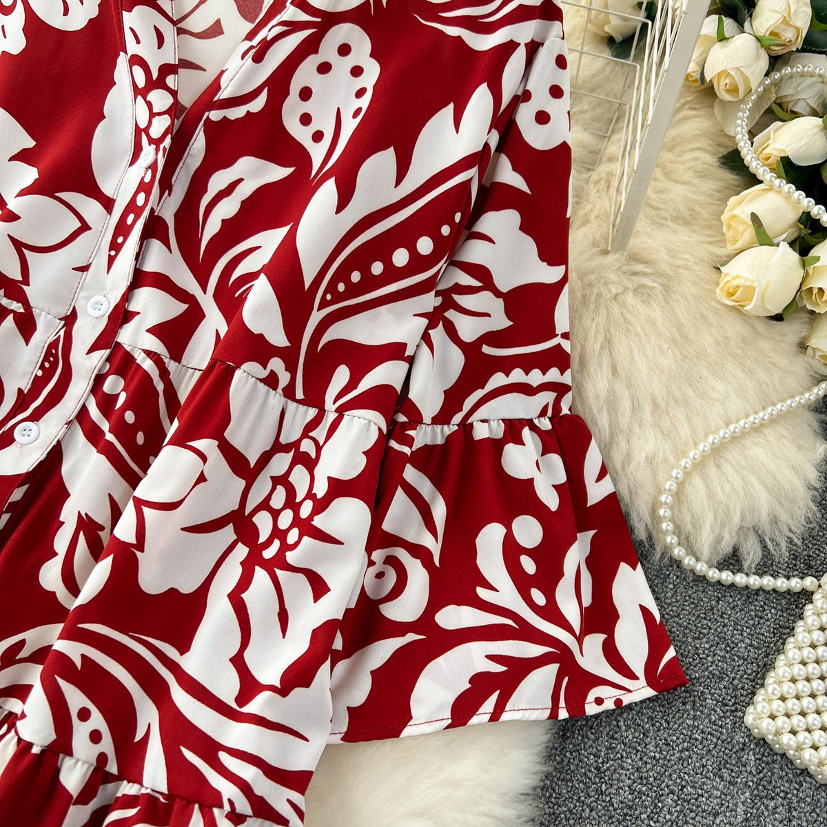 Oversized Floral Printed Shirt Dress