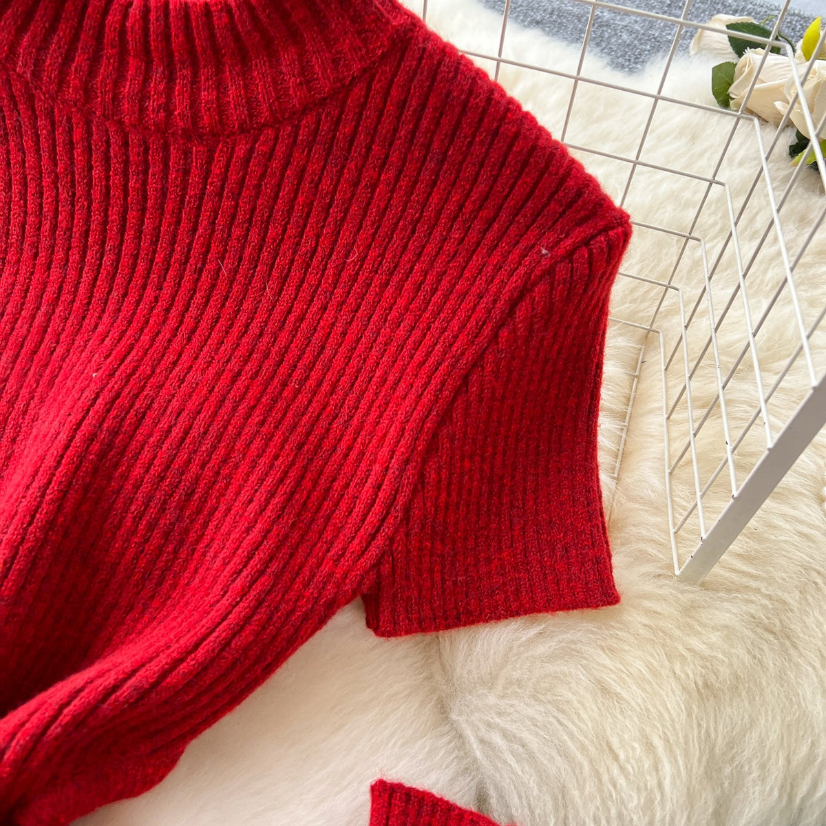 Christmas Red Lace-up Knitted Dress