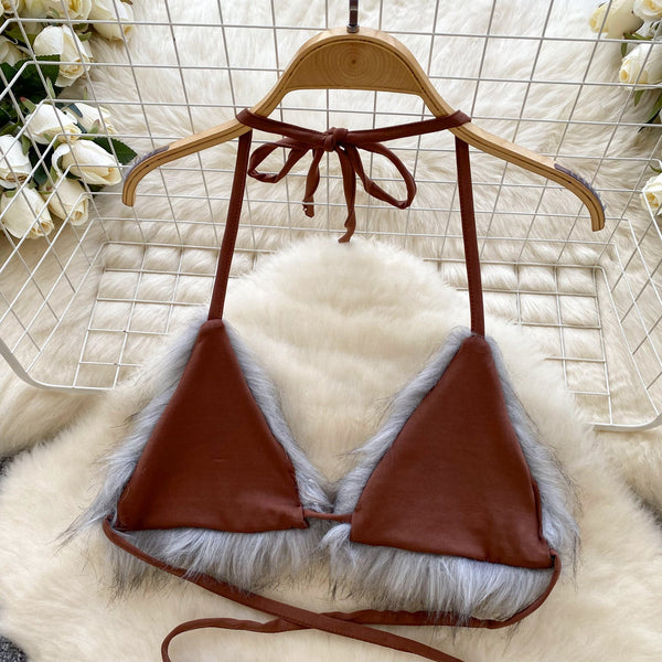 Sexy Furry Patchwork Lace-up Dress