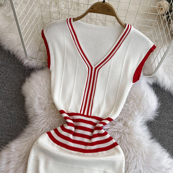 V-neck Sleeveless Knitted Bottoming Dress