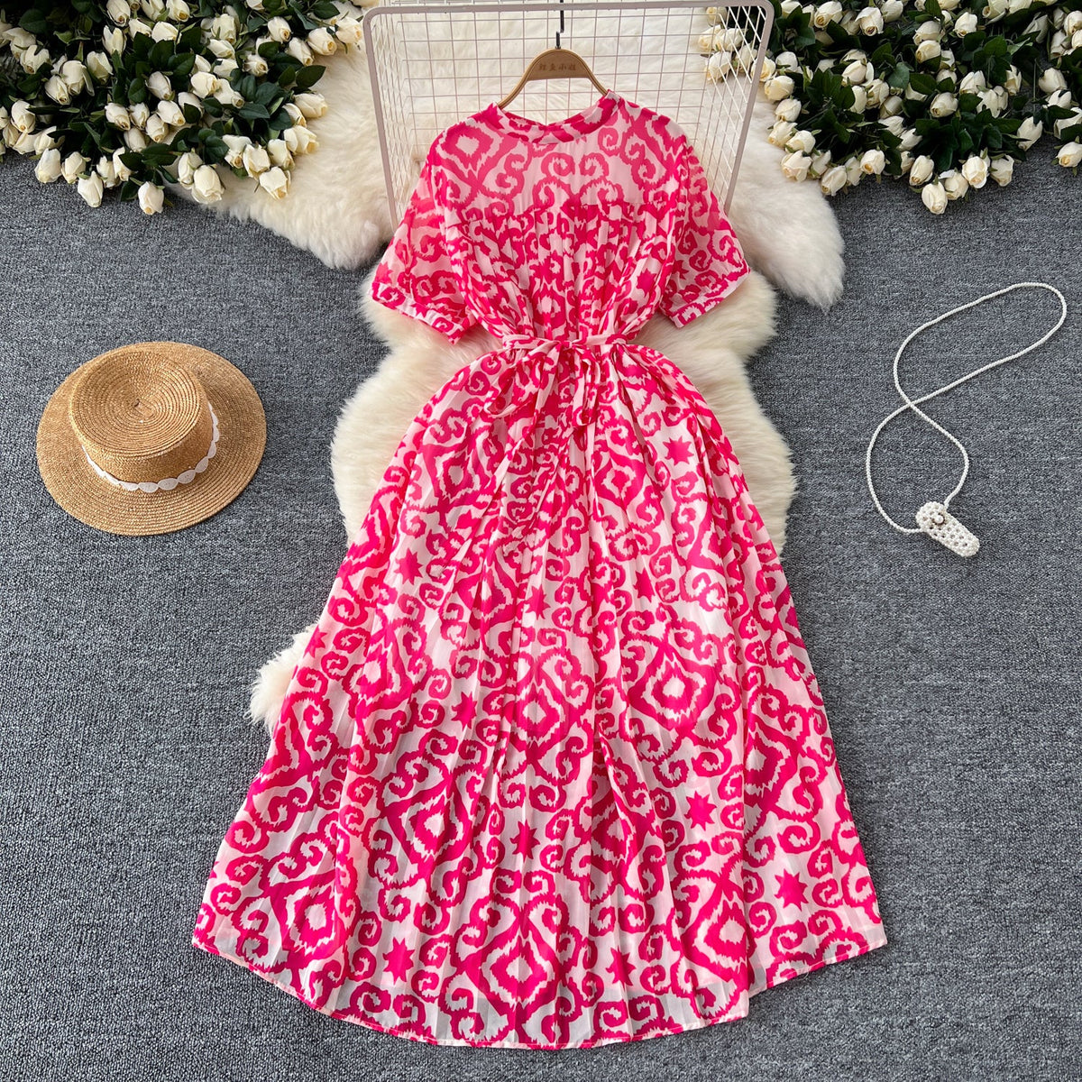 Floral Printed Pleated Chiffon Dress