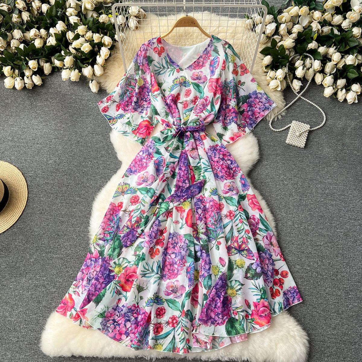 Floral Printed Loose-fit Chiffon Dress