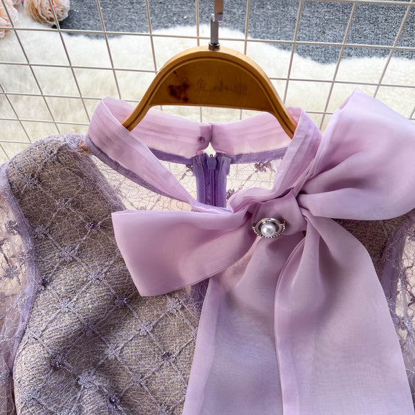 Beaded Bow Embroidered Fairy Dress
