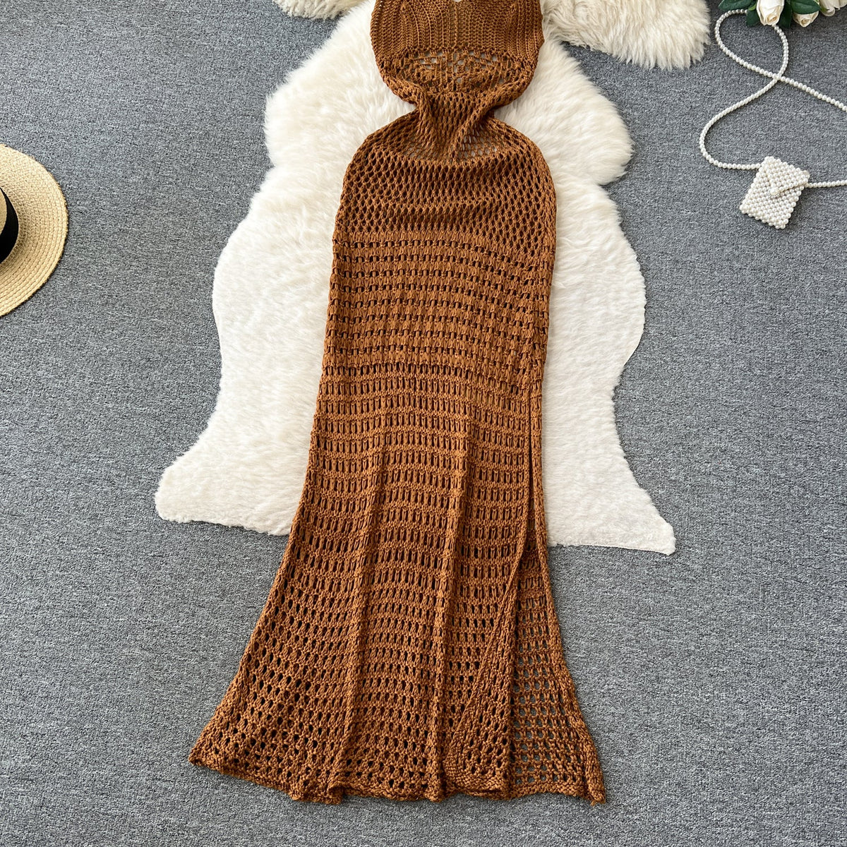 Bohemia Hollowed Caramel Slip Dress
