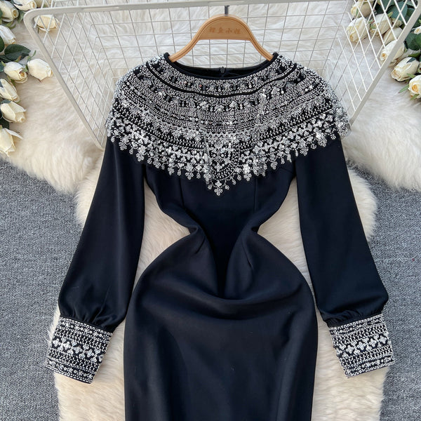 Embroidered Sequin Beaded Black Dress