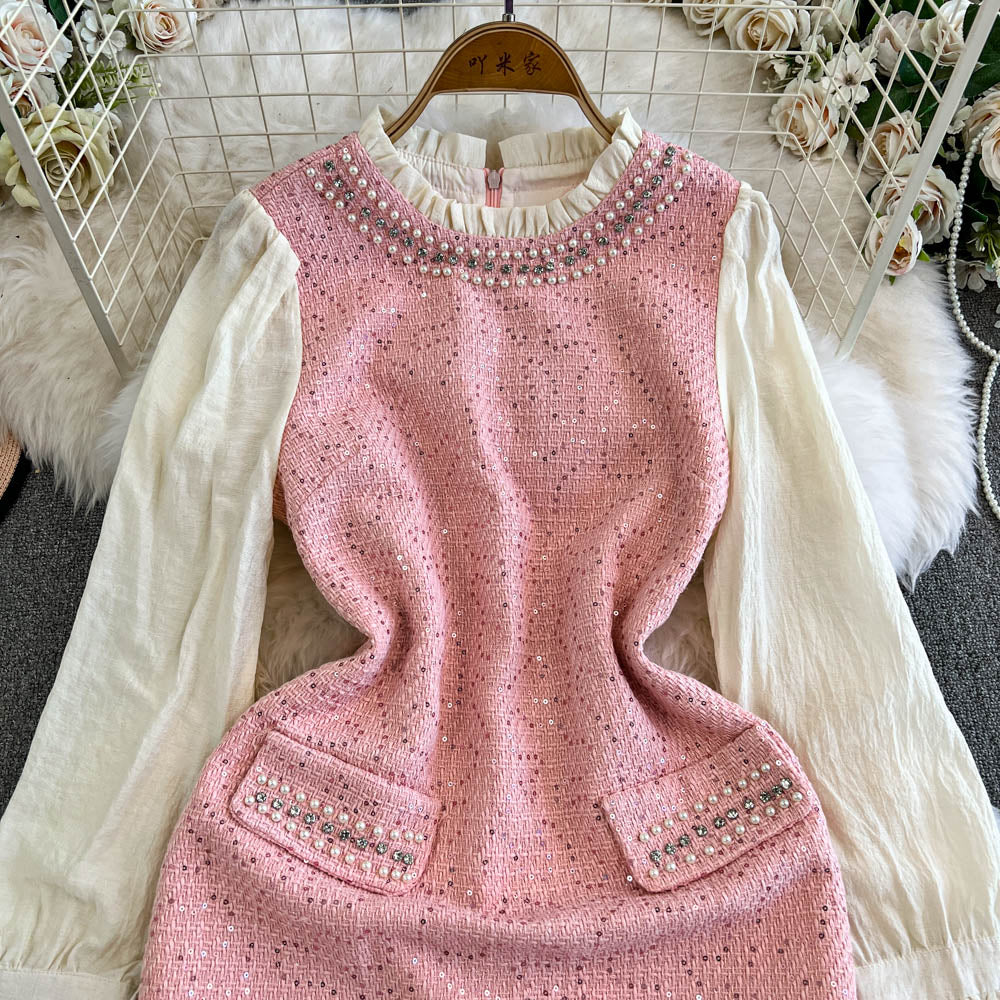 French Style Beaded Patchwork Dress