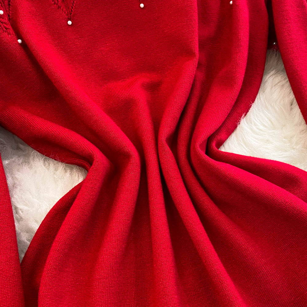 Elegant Turtleneck Beaded Knitted Dress