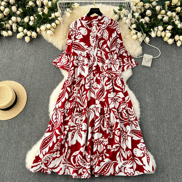 Oversized Floral Printed Shirt Dress