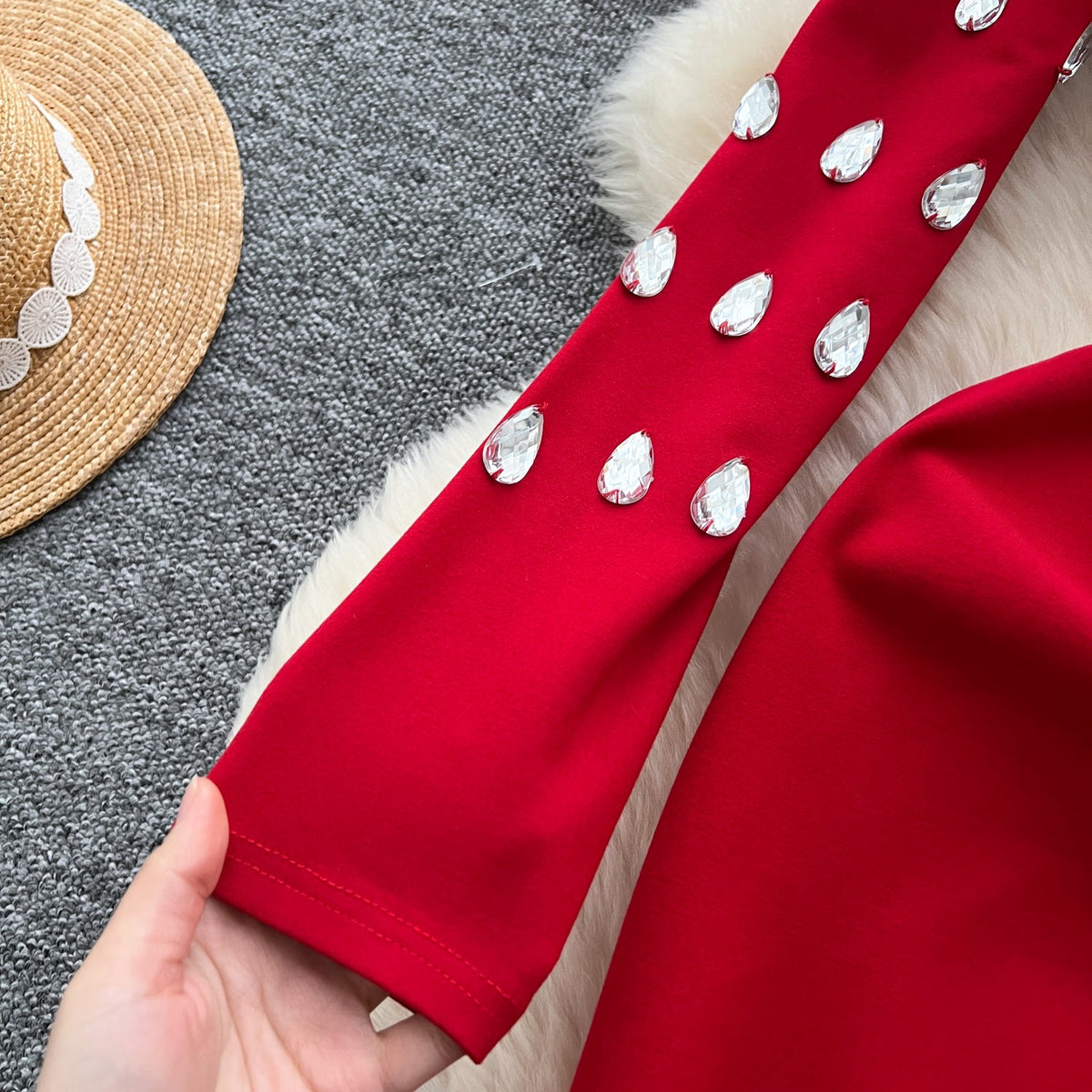 Teardrop Rhinestone Studded Slim Dress