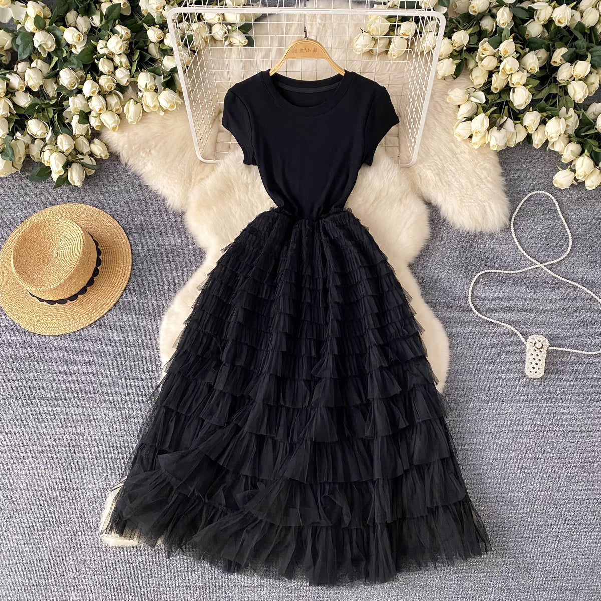 High-end Layered Mesh Patchwork Dress