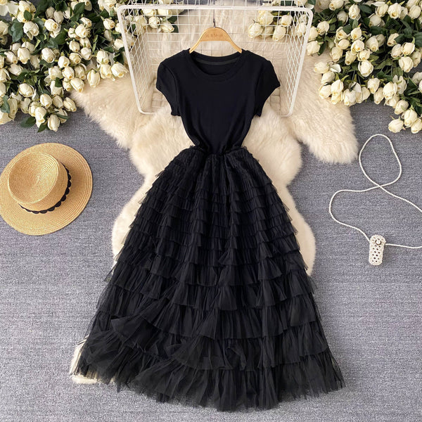 High-end Layered Mesh Patchwork Dress
