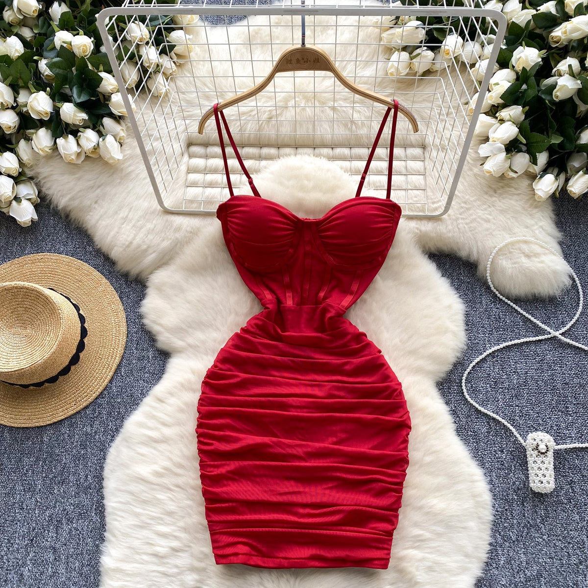 Sexy Pleated Mesh Slip Dress