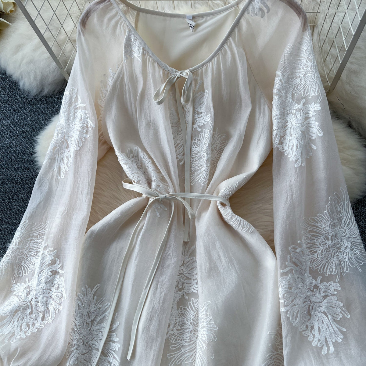 Fairy Lace-up Floral Embroidered Dress