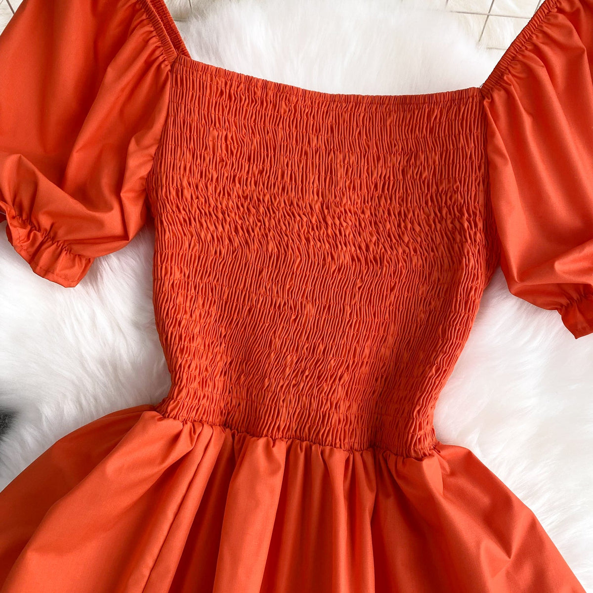Mori Solid Color Waist-slimming Puffy Dress