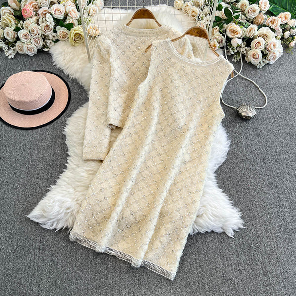 Beaded Cardigan&Vest Dress 2Pcs