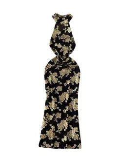 Sexy Gold Stamped Floral Black Dress