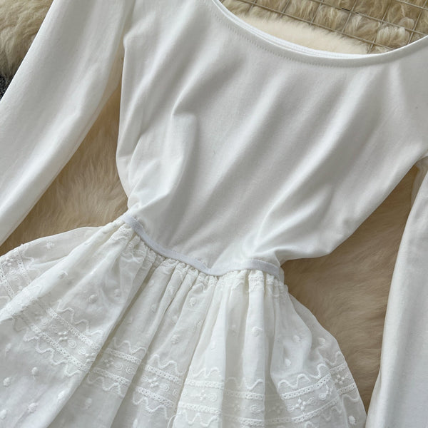 High-end Patchwork Embroidered White Dress