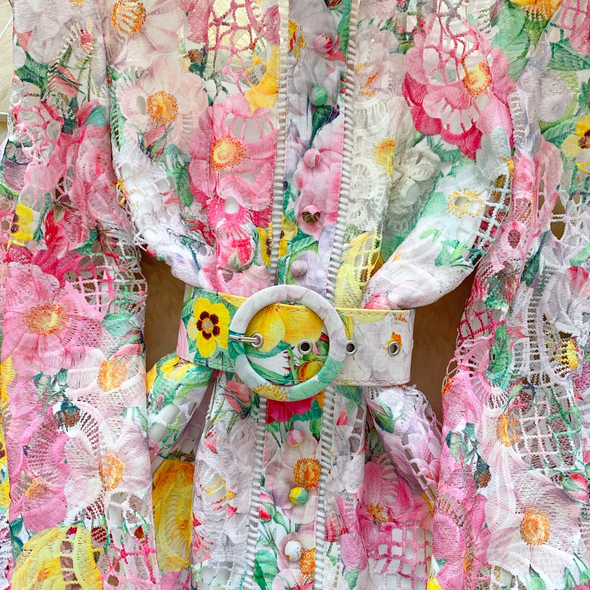 Hollowed Crochet Floral A-line Dress